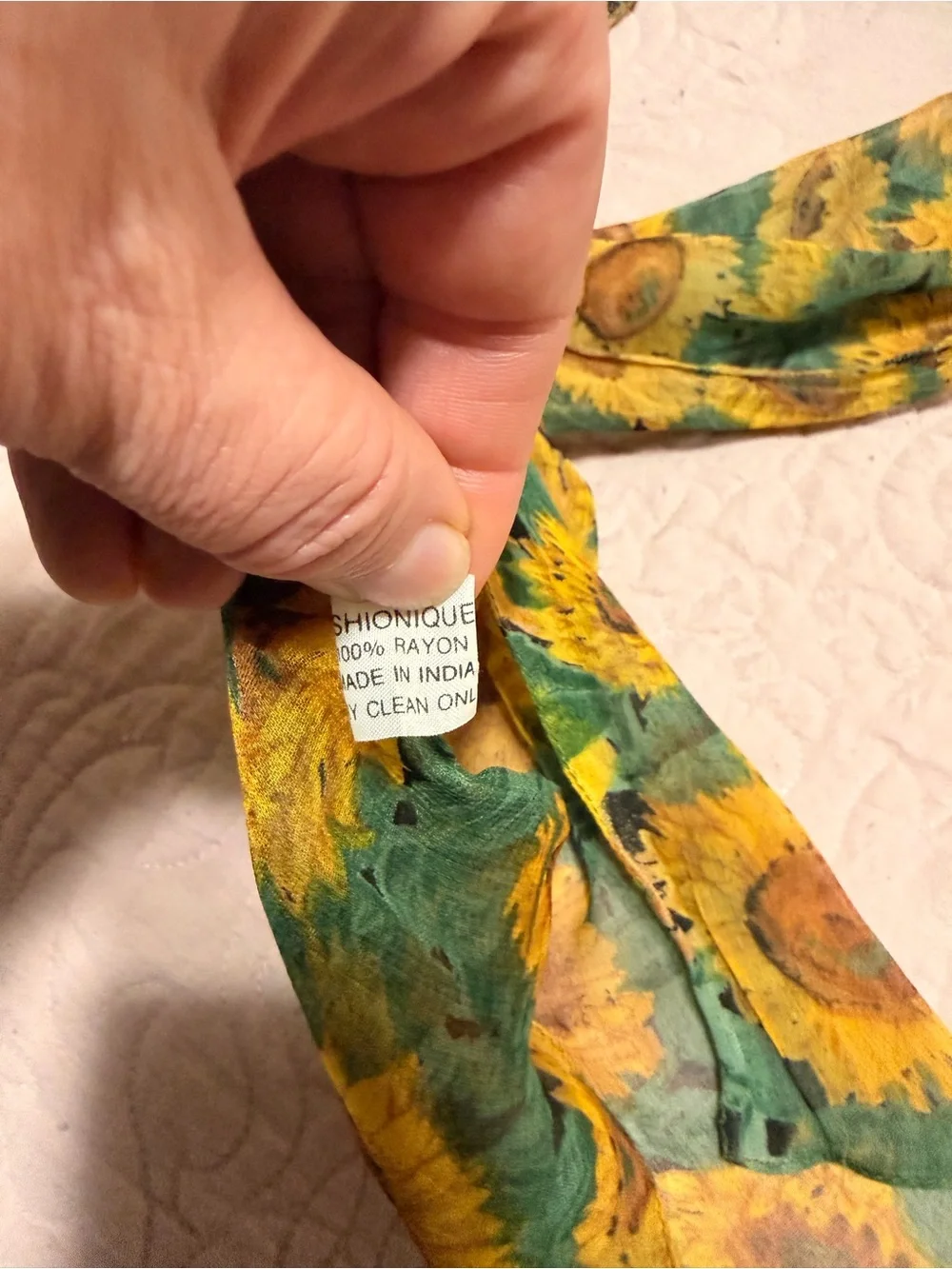 Sunflower Print Lightweight Scarf in Yellow and Green